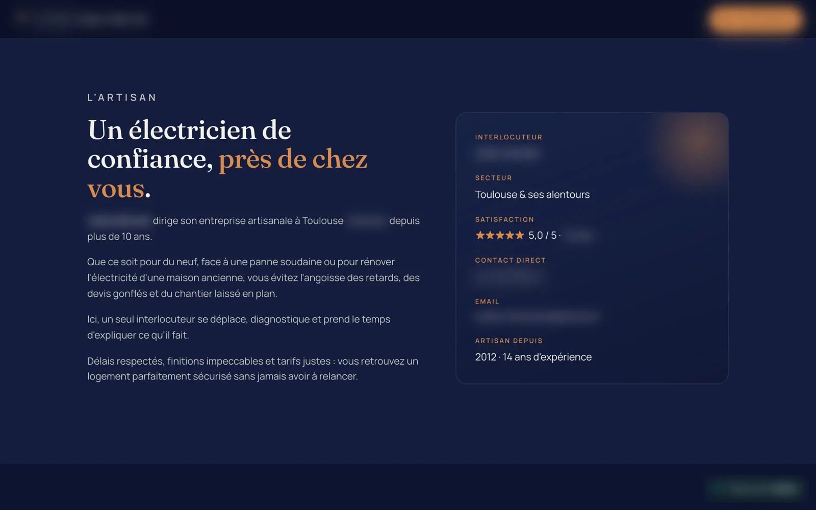 Exemple 1, présentation de l'artisan