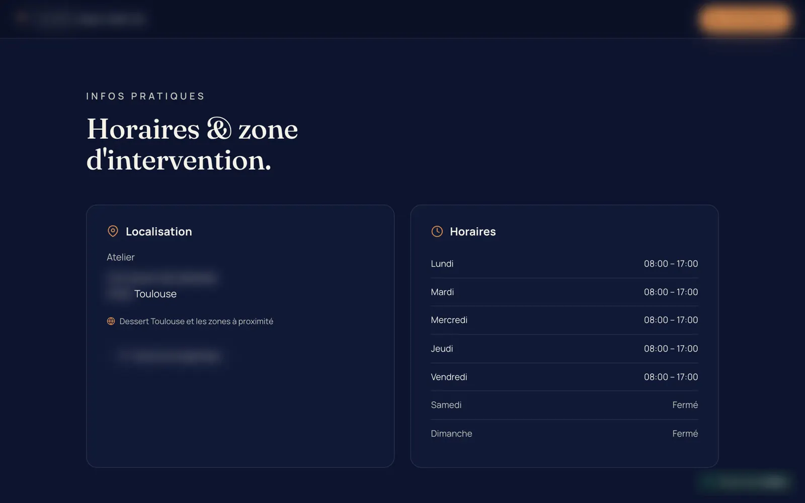Exemple 1, horaires et zone d'intervention